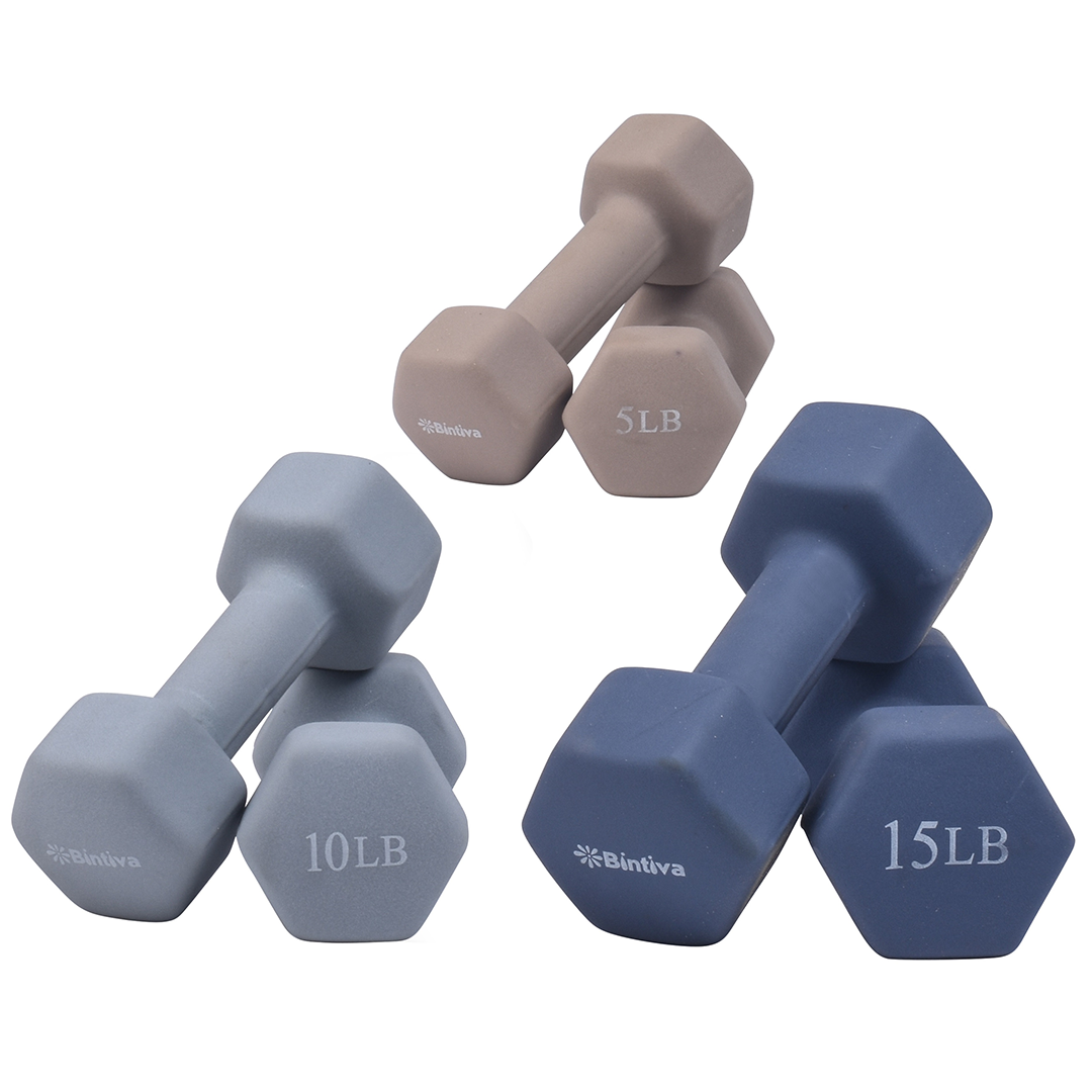 Neoprene Hexagon shaped dumbbells - Earth Tones