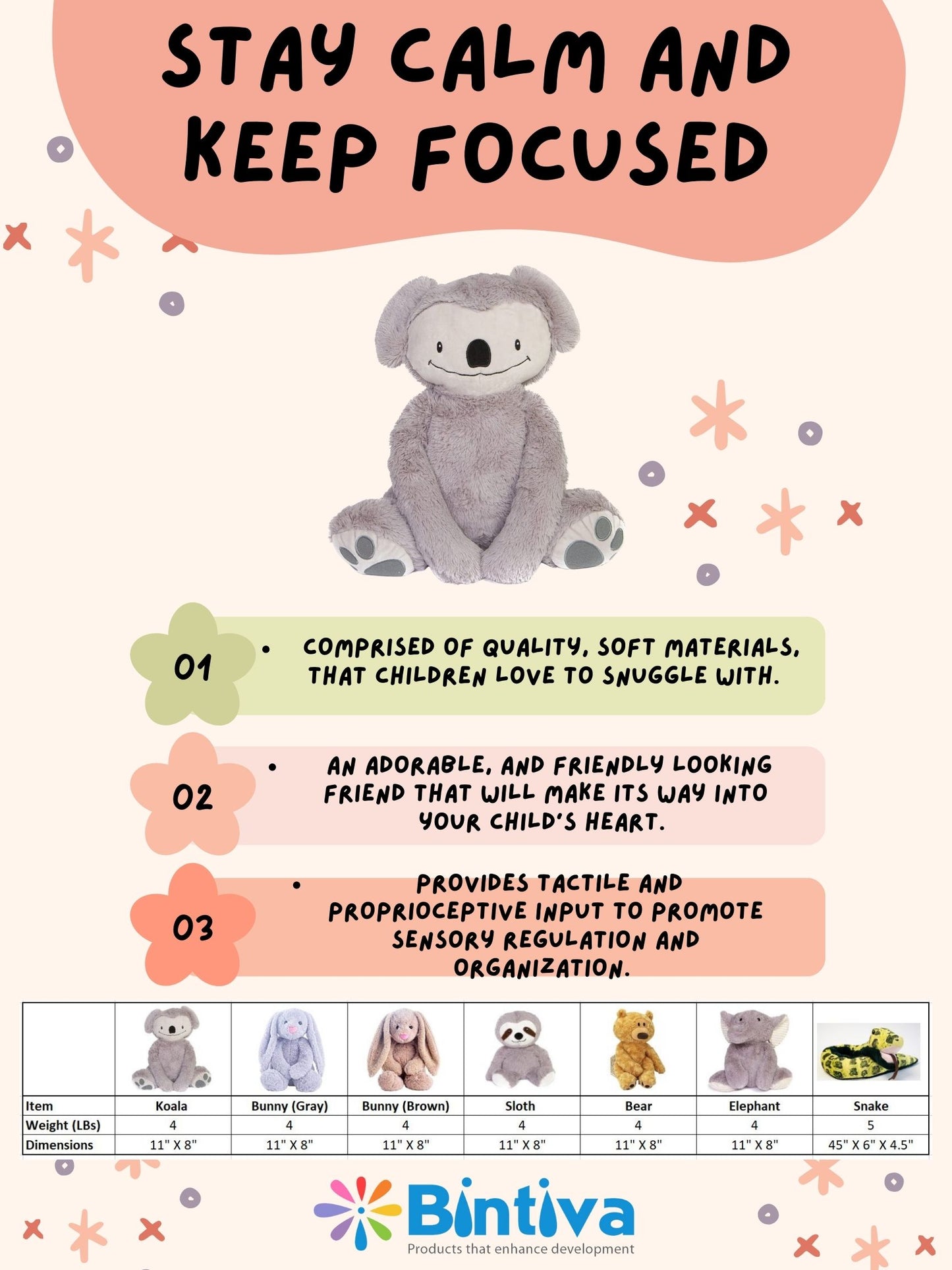 Weighted Plush Animals for Children - for Anxiety Focus or Sensory Input