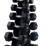 Dumbbell Set with Rack - Hex Shaped Edges With Stand - 5 - 25 LBs – Total 150 LBs.