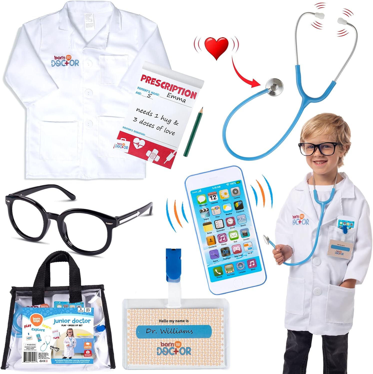 Buy 3 Pcs Halloween Doctor Costume for Kids Pretend Play Doctor Dress Up  Playset Kits Working Stethoscope and Work Card (Large) Online at Low Prices  in India - Amazon.in